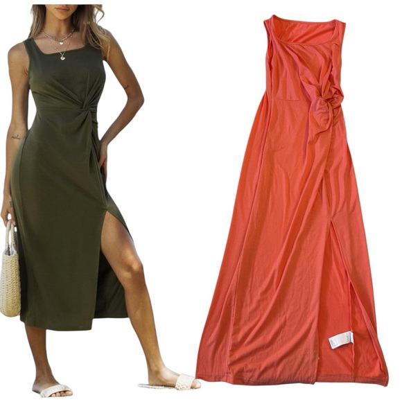 Cupshe NWT Orange bodycon twist front maxi dress square neck with slit - Picture 1 of 16
